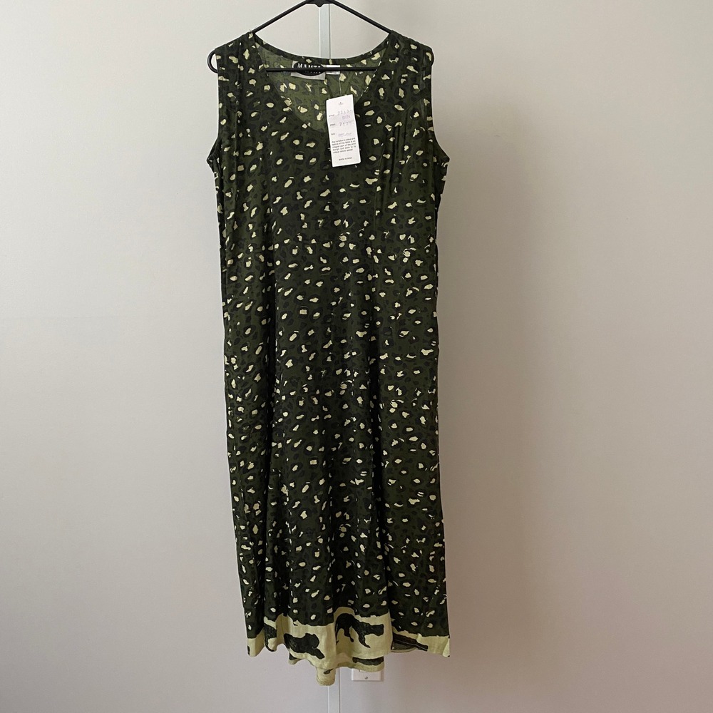 Mamta Rayon Boho Relaxed Lagenlook Animal Print Midi Dress One Size Green